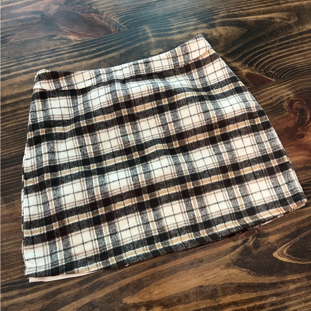 SHEIN Brown and White Plaid A-Line Moni Skirt